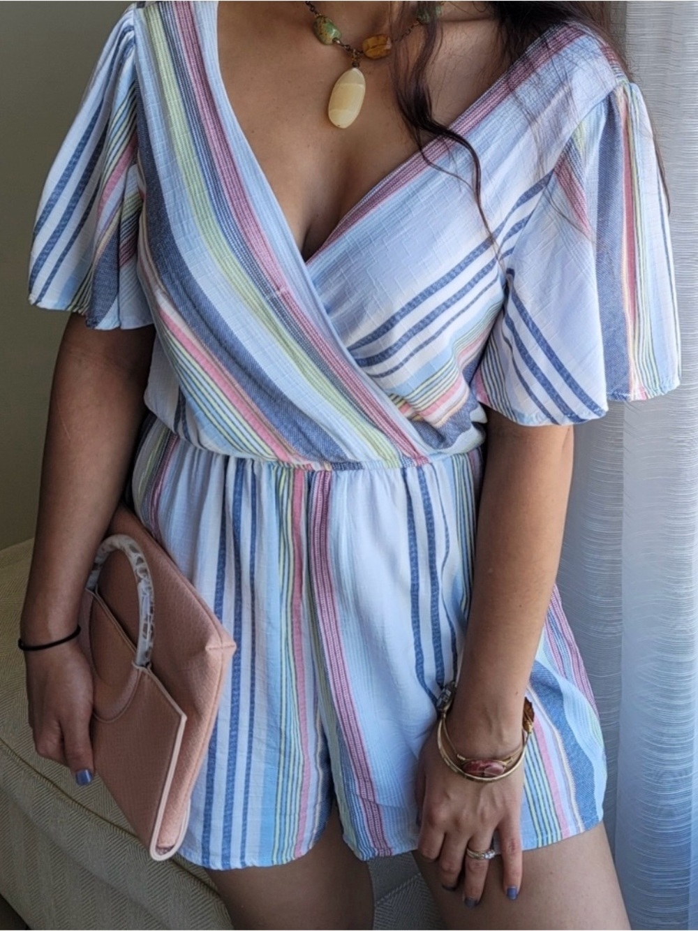 Altar’d State Striped Romper – Women’s Medium Anthropologie